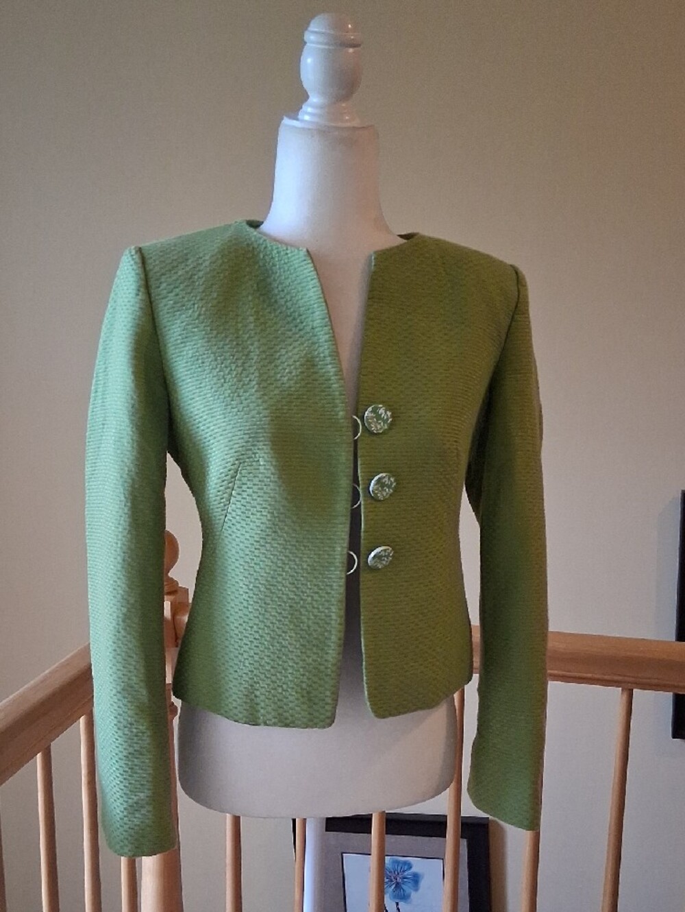 Vintage Armani Collezioni Olive Green Textured Jacket & Dress Set - Picture 3 of 14